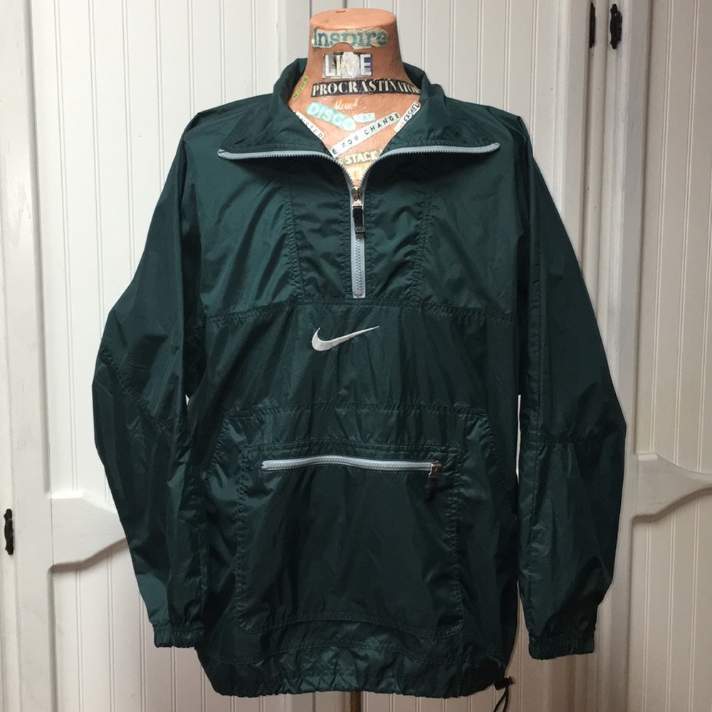 Nike Dark Green Pullover Windbreaker with White Swoosh